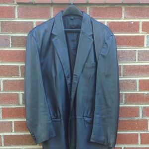 Men's J. FERRAR Black Leather Jacket Blazer L